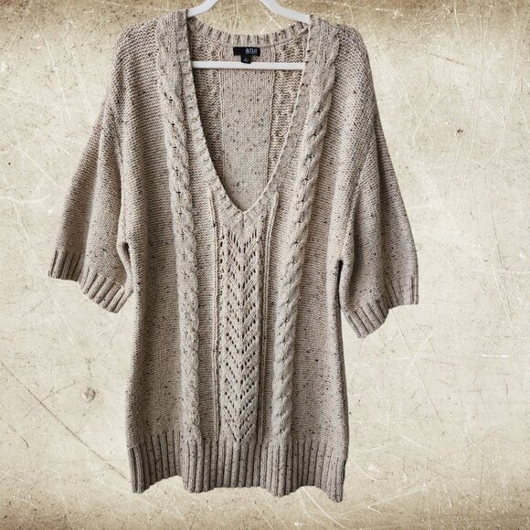 a.n.a Cable-Knit Oatmeal-Marled Deep V-Neck Sweater Size 1X - Picture 3 of 5